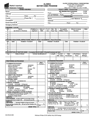 Motor Home Insurance Application