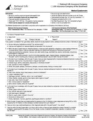 Medical Questionnaire for Life Insurance