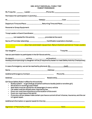 Girl Scout Individual Family Trip Parent Permission