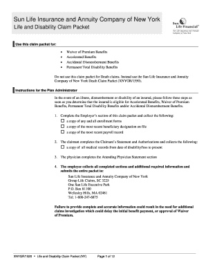 Sun Life Life and Disability Claim Packet