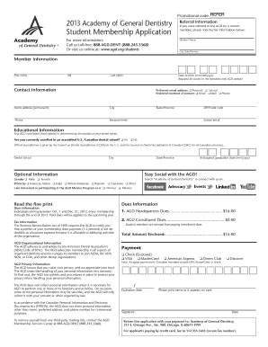 Academy of General Dentistry Student Membership Application