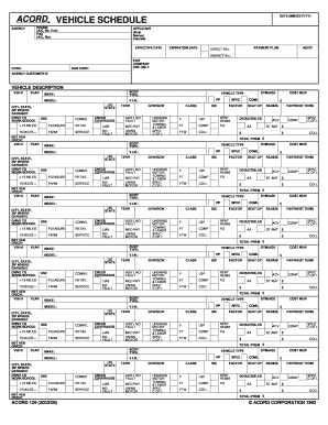 ACORD 129 Vehicle Schedule Form