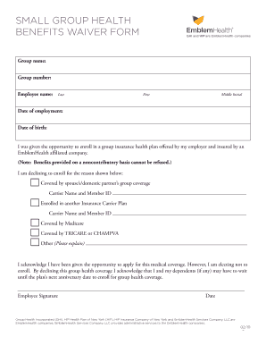 Small Group Health Benefits Waiver Form