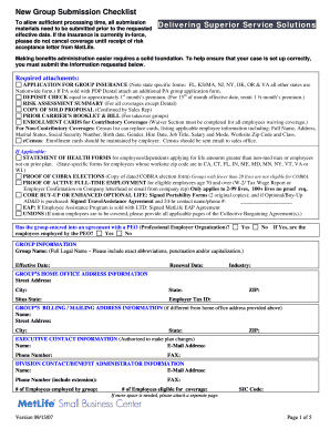 Group Insurance Submission Checklist
