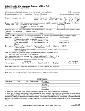 Union Security Life Insurance Employee Application