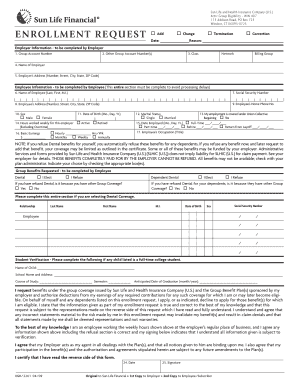Sun Life Health Insurance Enrollment Request Form