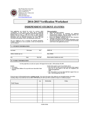 Florida State University Verification Worksheet