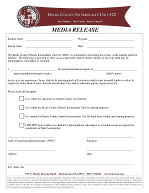 Bucks County Schools Media Release Form