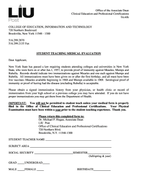 Student Teaching Medical Evaluation Form