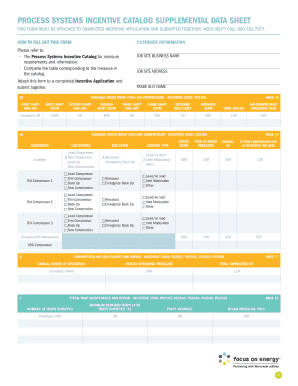 Process Systems Incentive Catalog Supplemental Data Sheet