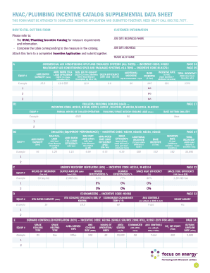 HVAC/Plumbing Incentive Application Supplemental Data Sheet