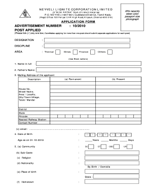 Neyveli Lignite Corporation Job Application Form