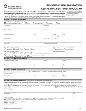 Wisconsin Geothermal Heat Pump Reward Application