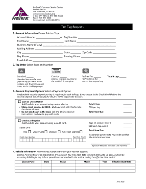 FasTrak Toll Tag Order Form