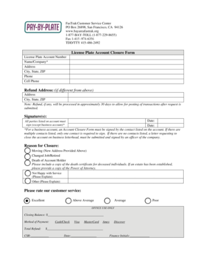 License Plate Account Closure Form