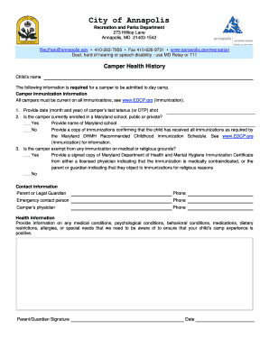 Camper Health History Form