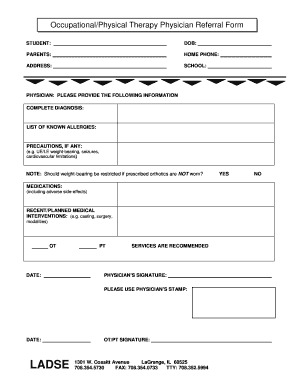 Occupational Physical Therapy Physician Referral Form