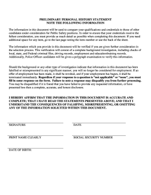 Preliminary Personal History Statement