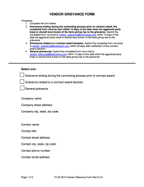 Vendor Grievance Form