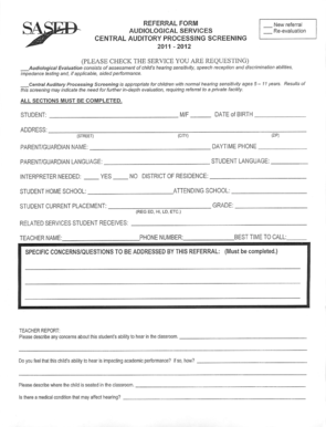 Audiological Services Referral Form