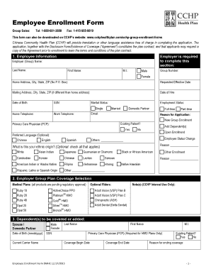 Employee Enrollment Form for CCHP Health Plan
