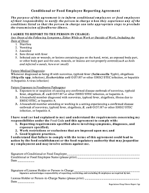 Conditional or Food Employee Reporting Agreement