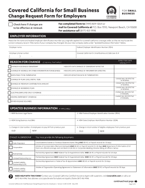 Covered California Small Business Change Request Form