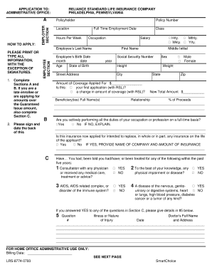 Reliance Standard Life Insurance Application