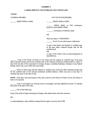 Florida Labor Service and Storage Lien Checklist