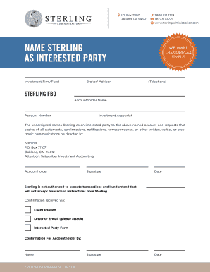 Sterling Interested Party Form