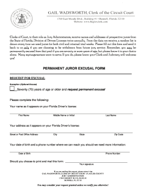 Florida Permanent Juror Excusal Form