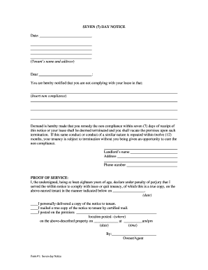 Seven Day Notice to Comply or Quit