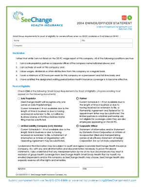 Owner/Officer Statement for Small Group Health Insurance