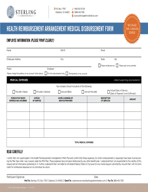 Health Reimbursement Arrangement Medical Disbursement Form