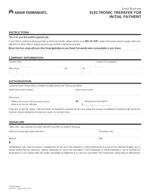 Kaiser Permanente Small Business Initial Payment Form