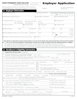 Employer Application for Kaiser Permanente Choice Solution