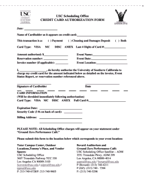 USC Credit Card Authorization Form