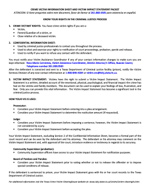 Crime Victim Information Sheet and Victim Impact Statement