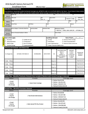 Arizona Retiree Benefit Options Enrollment Form