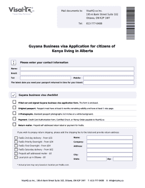 Guyana Business Visa Application Form