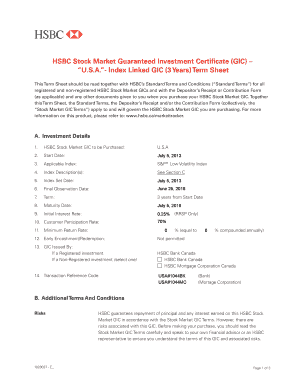 HSBC US Index Linked GIC Term Sheet