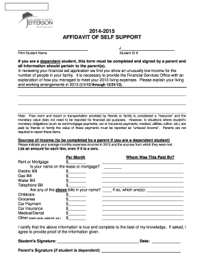 Income affidavit format - AFFIDAVIT OF SELF SUPPORT - sunyjefferson