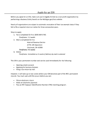IRS EIN Application for Non-Profits