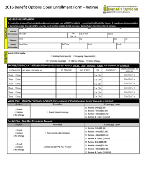 2016 Retiree Benefit Options Open Enrollment Form