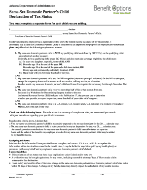 Arizona Same-Sex Domestic Partner's Child Tax Status Declaration