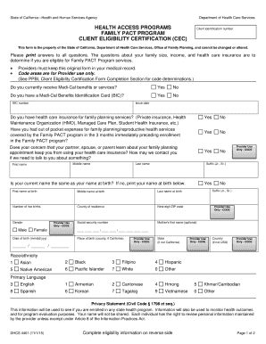 California Family PACT Program Client Eligibility Certification