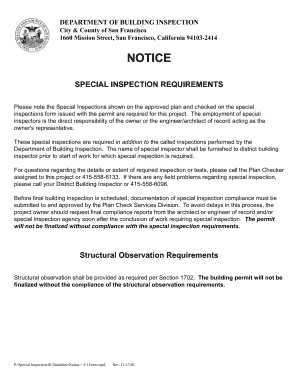 San Francisco Special Inspection Requirements Notice