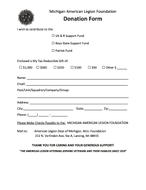 Michigan American Legion Foundation Donation Form