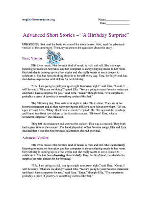 Advanced Short Stories Worksheet