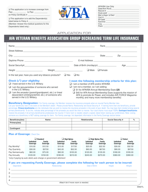AFAVBA Group Decreasing Term Life Insurance Application